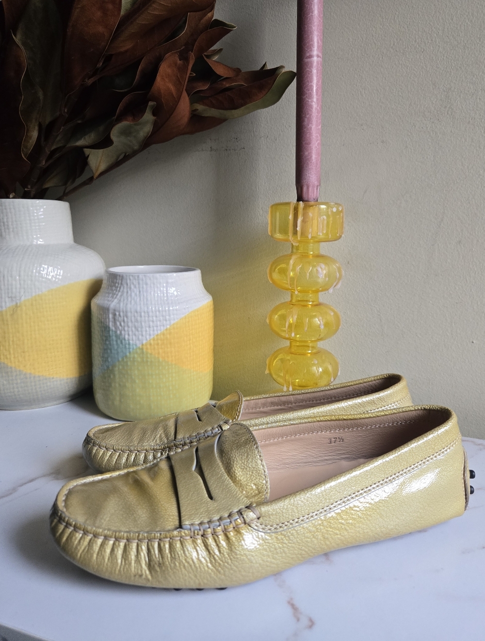 Tod's Gommino Patent Leather Yellow Women's Loafers Size 7.5